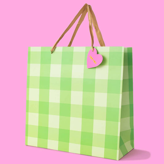 Green Gingham Gift Bag - Large