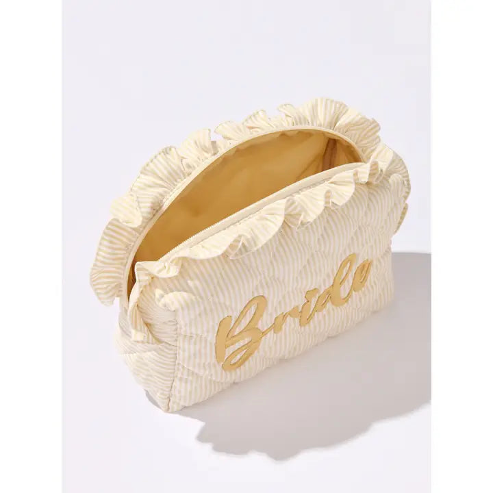 Ruffle "Bride" Large Zip Pouch - Beige