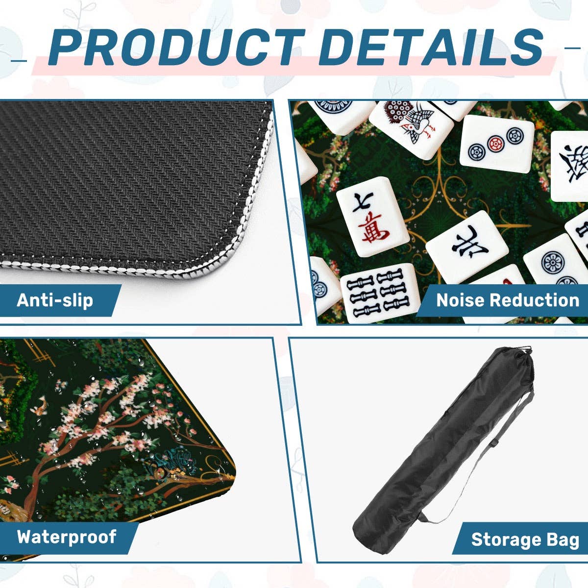 Mahjong Mat - Chinoiserie in Deep Forest Green