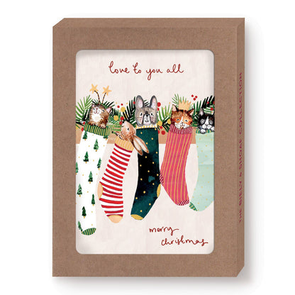 Animals In Stockings Boxed Holiday Cards - Set of 10