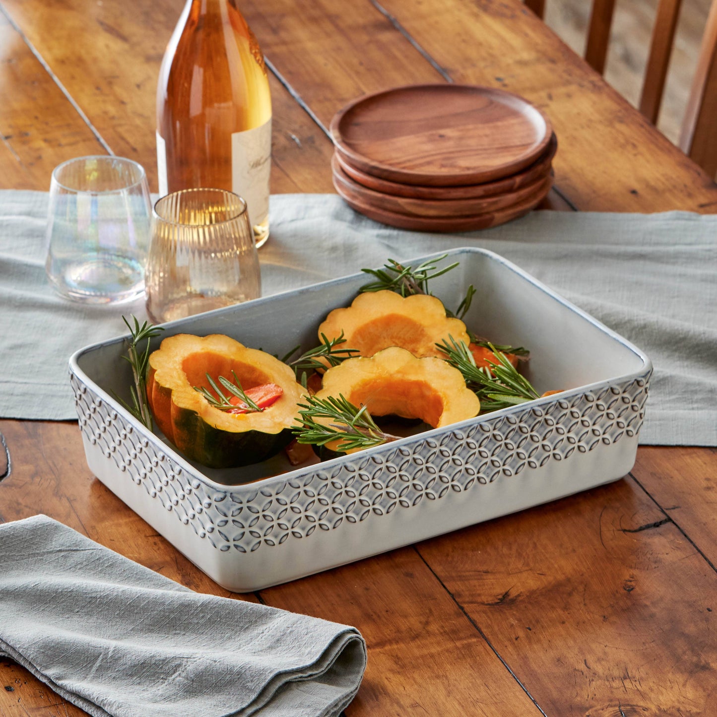 Bistro Rectangular Baker - White/Gray Stoneware