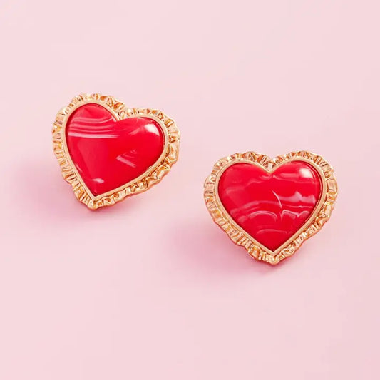 Vintage Metal Red Heart Earrings