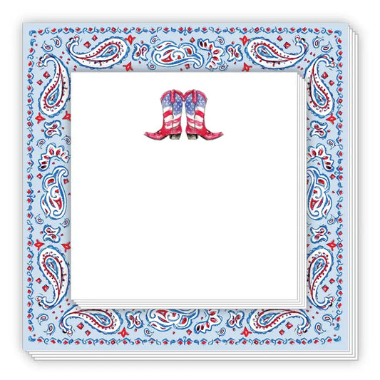 Handpainted Patriotic Boots and Bandana Notepad Duo