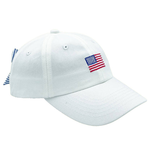 American Flag Bow Baseball Girls Hat - Youth (Ages 2-7)