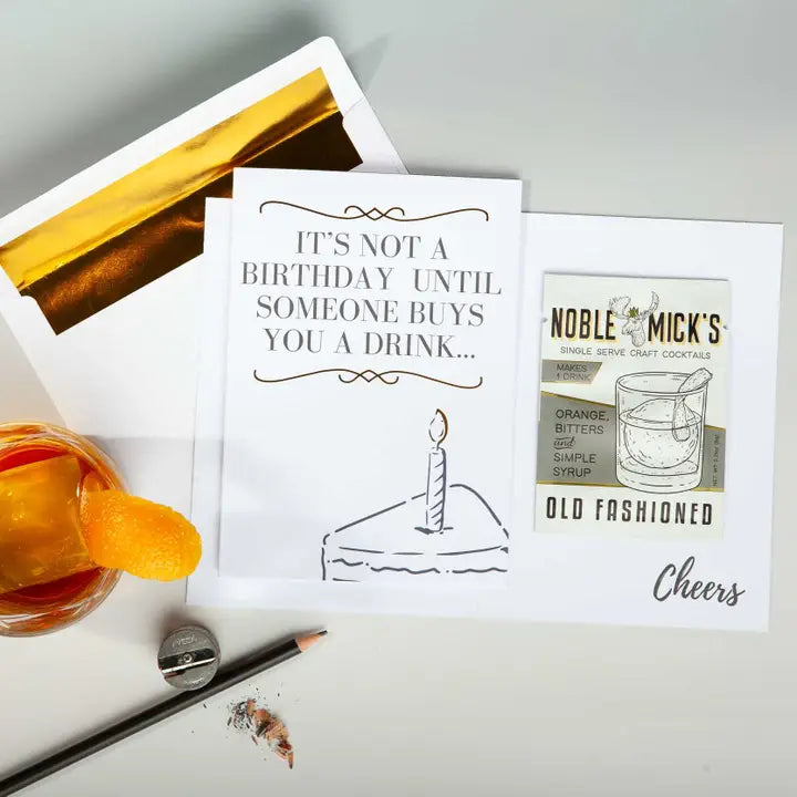 Noble Micks Cocktail & Cards - Not A Birthday Card Greeting Card & Old Fashioned Cocktail Mix