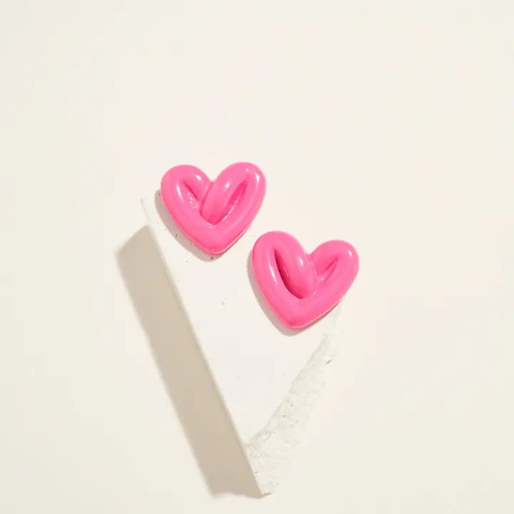 Pink Puffy Heart Post Earrings