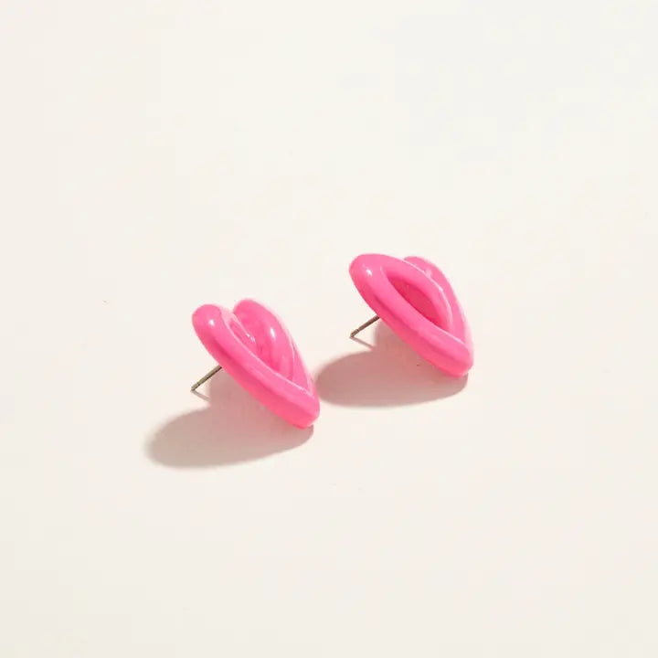 Pink Puffy Heart Post Earrings