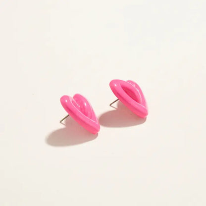 Pink Puffy Heart Post Earrings