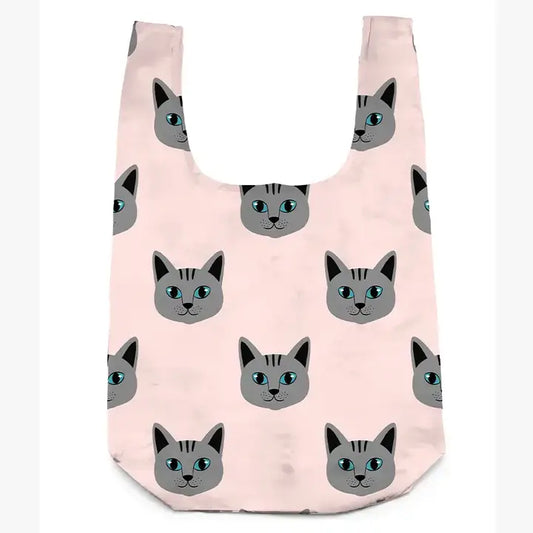 2-in-1 Bag Charm & Reusable Shopper Bag - Gray Cat / Kitten