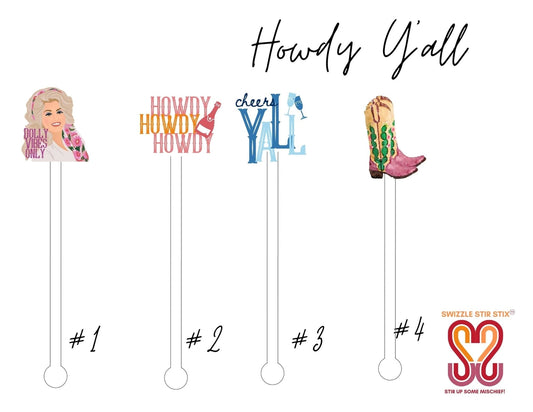 Howdy Y'all Texas Themed Swizzle Stir Stix Sticks - Set of 4