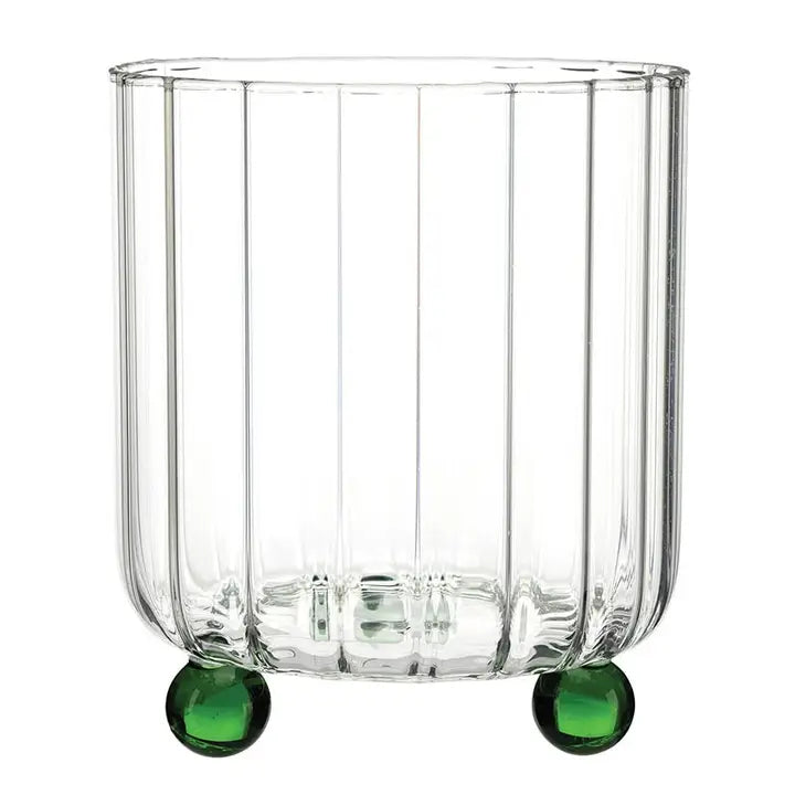 Lowball Glass Green Ball Feet