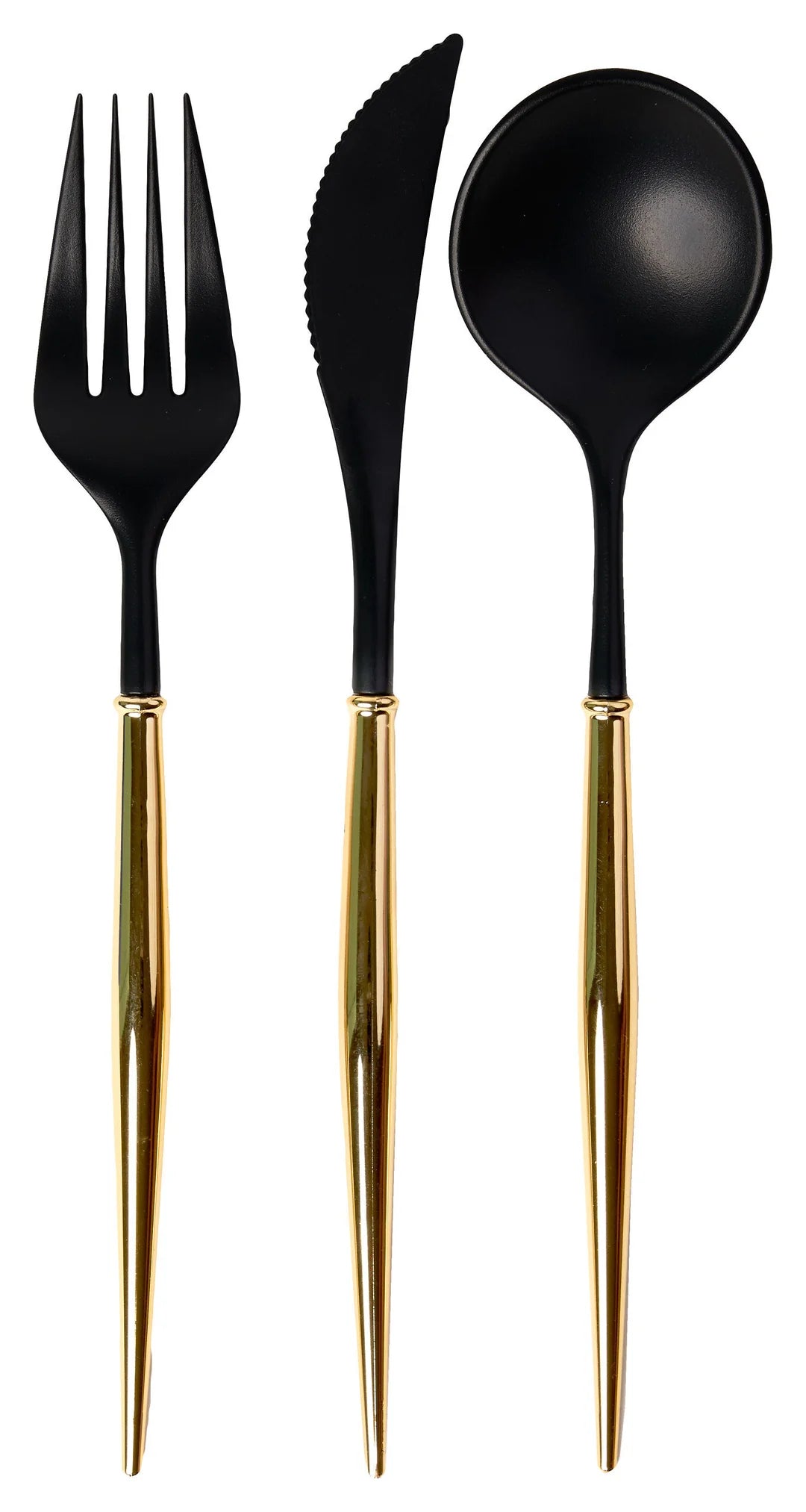 Bella Reusable Plastic Cutlery in Black/Gold