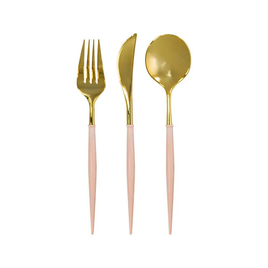 Bella Reusable Plastic Cutlery Blush/Gold Handle