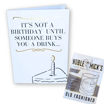 Noble Micks Cocktail & Cards - Not A Birthday Card Greeting Card & Old Fashioned Cocktail Mix