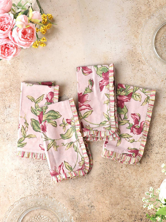 Sweet Pea Ruffle Luncheon Napkin Set of 4 - Rose