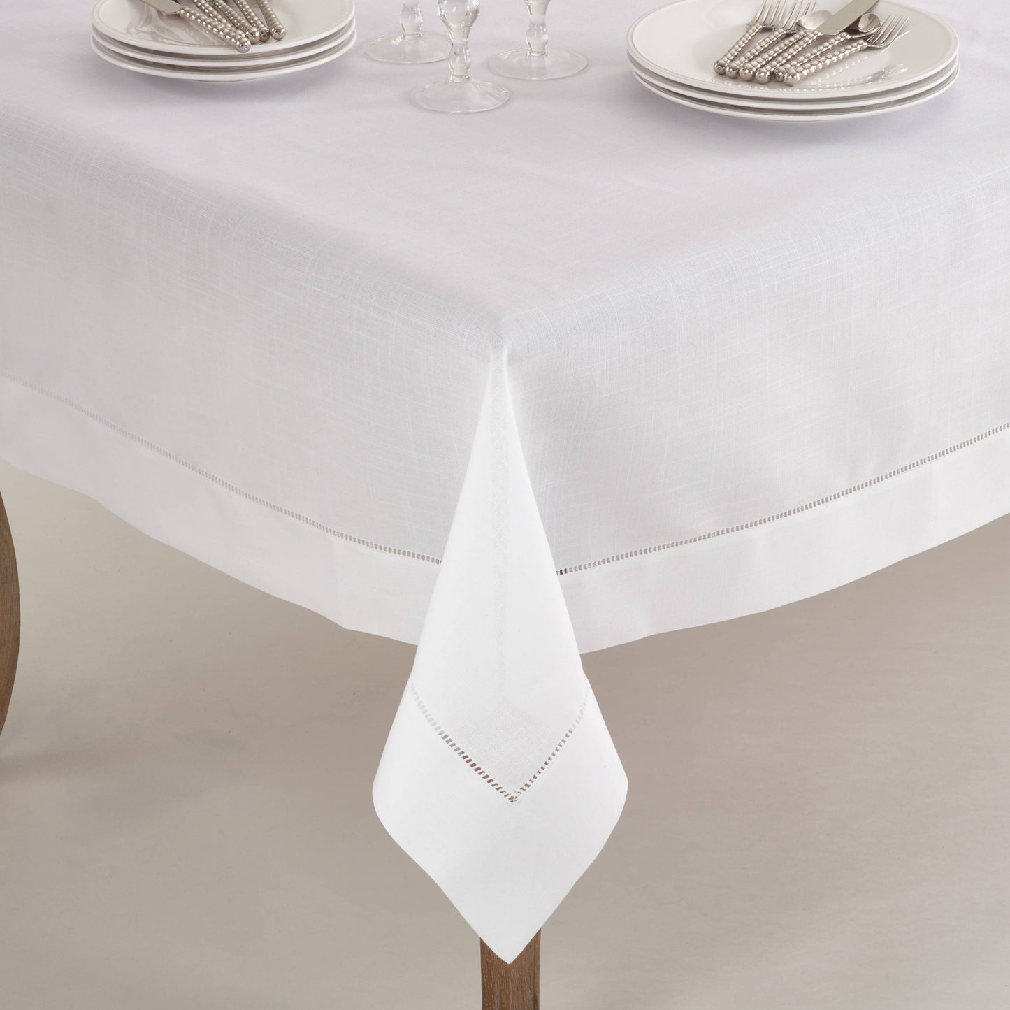 Ivory Tablecloth with Hemstitched Border