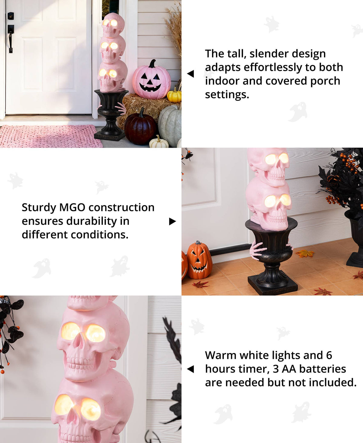 Pink LED Skeleton Topiary Halloween Porch Decor
