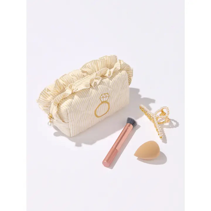 Ruffle "Bling" Small Zip Pouch - Beige