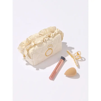 Ruffle "Bling" Small Zip Pouch - Beige