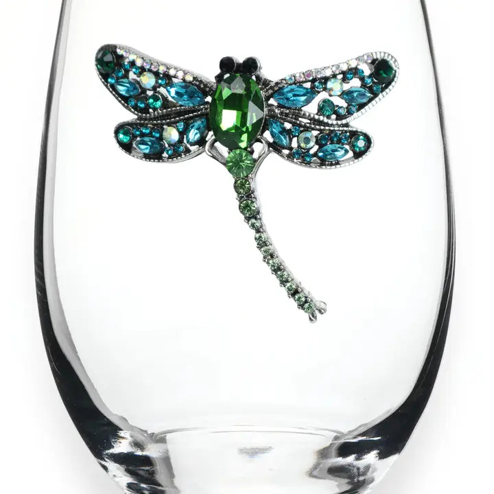 Dragonfly Jeweled Stemless Wine Glass