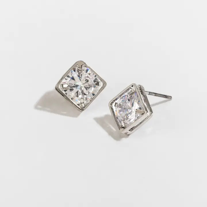 Dazzlers Cubic Zirconia Diamond Frame Stud Earrings