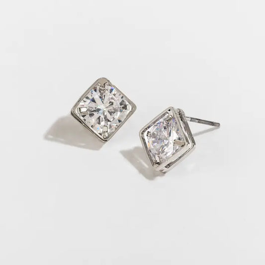 Dazzlers Cubic Zirconia Diamond Frame Stud Earrings
