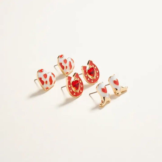 Boot Heart & Horseshoe 3PC Earrings