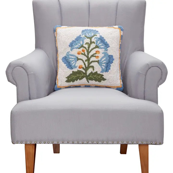 Mughal Flower Hooked Wool Pillow