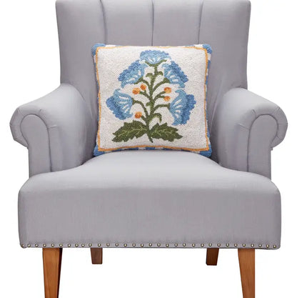 Mughal Flower Hooked Wool Pillow