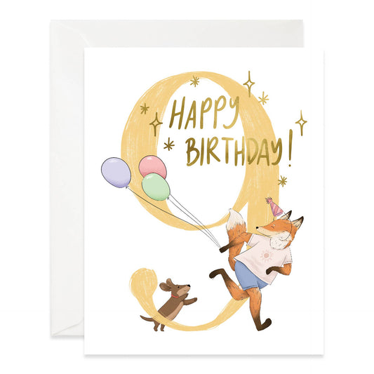 Fox and Pup 9th Birthday Card