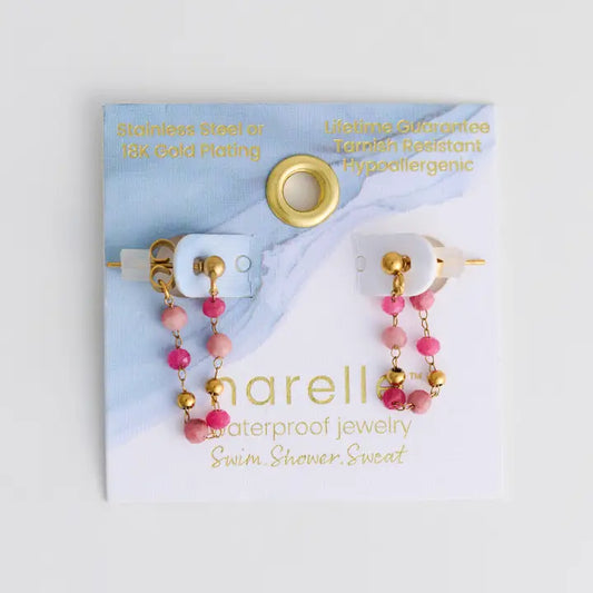 Narelle Gold And Pink Agate Earrings