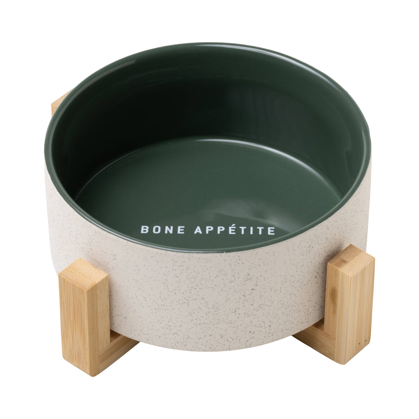 Field + Wander 'Bone Appetite' Modern Cermic Green & White Bowl with Wooden Stand