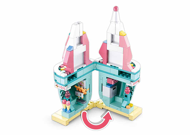 Foldable pastel toy storefront with ice cream cones and accessories ice cream shop building block set Lego bricks