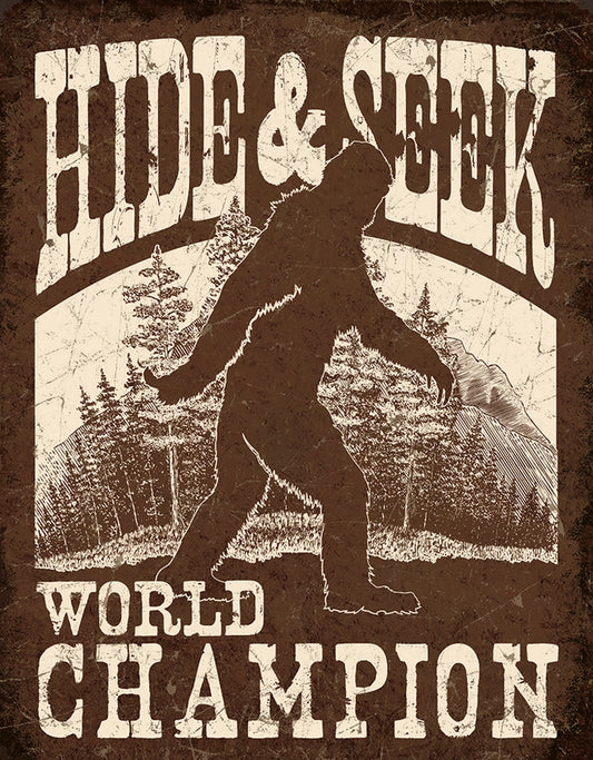 Big Foot Hide and Seek Tin Sign