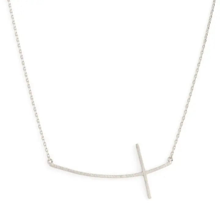 Brushed Side Cross Necklace