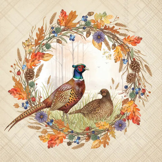 Pheasant Wreath Paper Lunch Napkins
