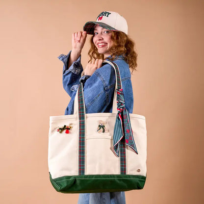 The Darling Canvas Tote Bag-Evergreen Plaid