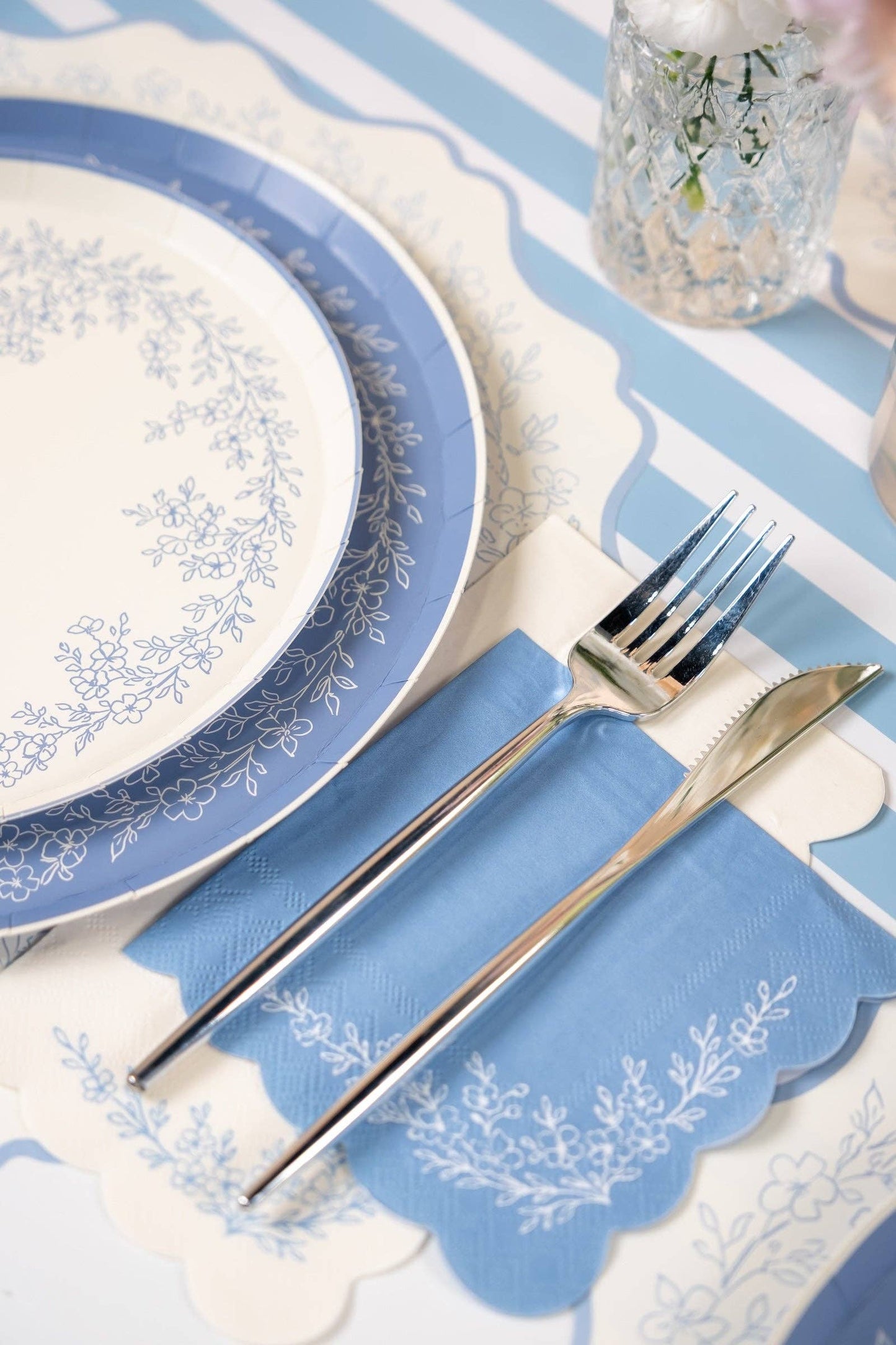 Floral Elegance Blue Beverage Napkins