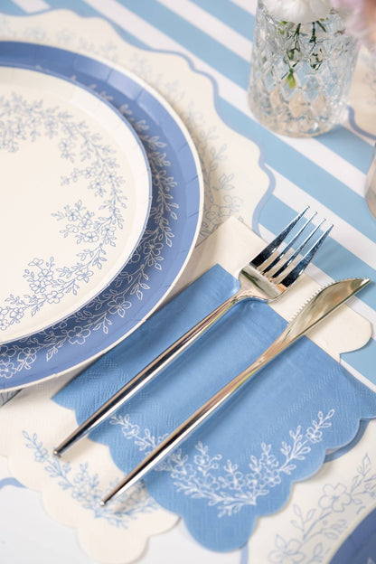 Floral Elegance Blue Beverage Napkins