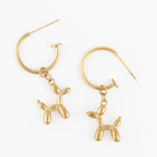 Dog Charm C Hoop Earrings