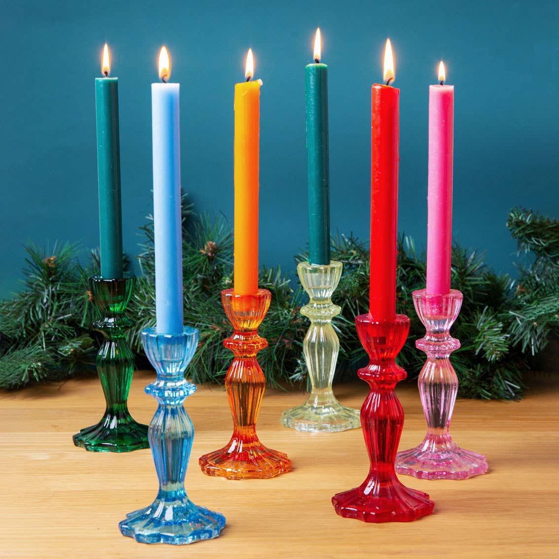 Red Glass Candlestick Holder - Christmas Décor