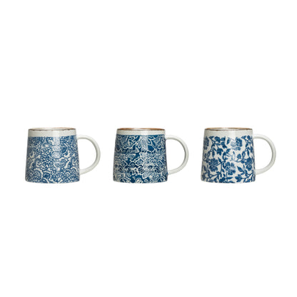 Hand-Stamped White & Blue Mugs