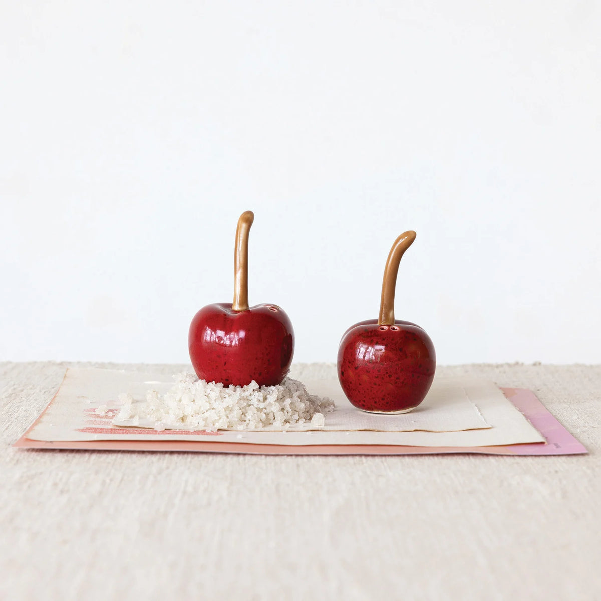 Stoneware Cherry Salt & Pepper Shakers