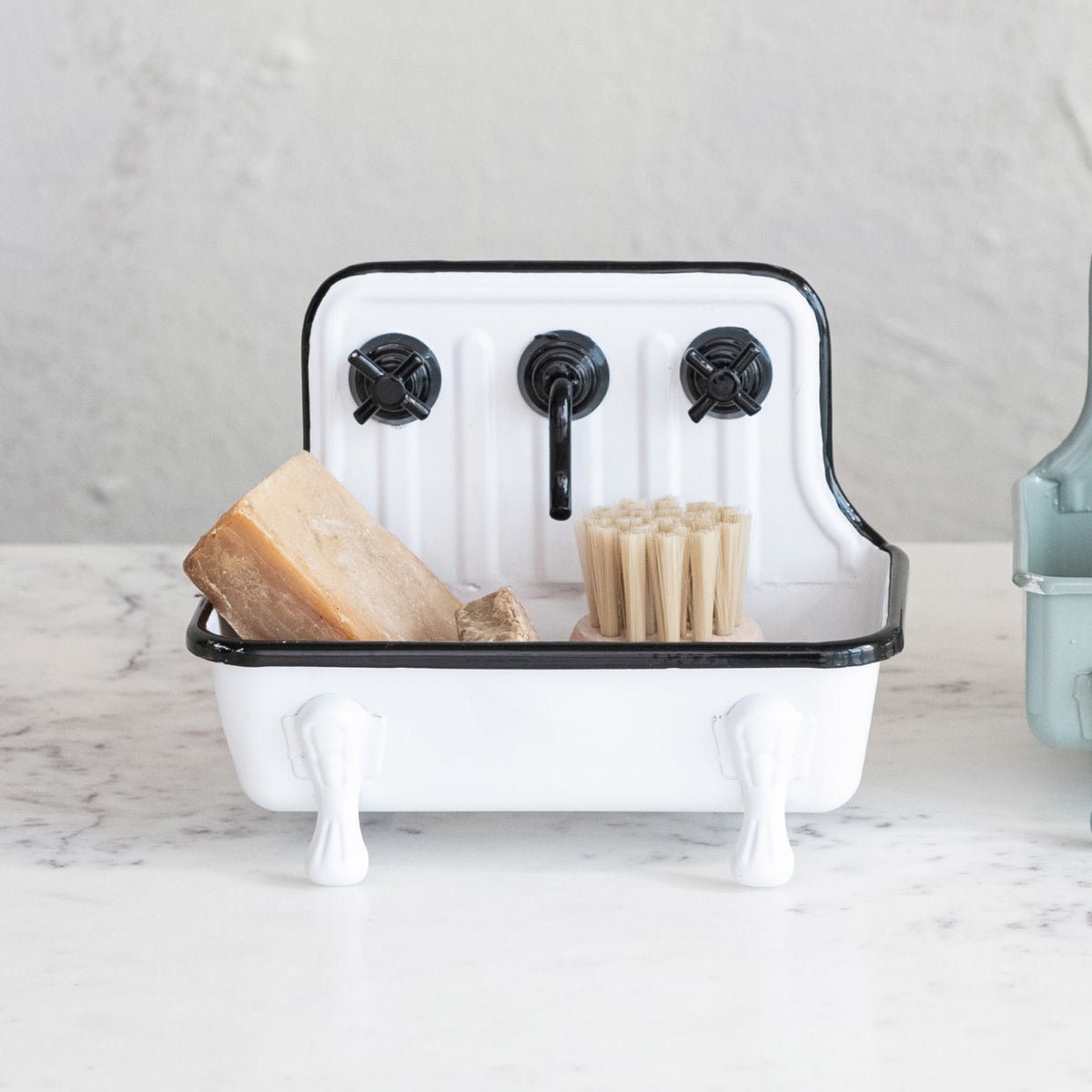Black & White Metal Sink Soap Holder