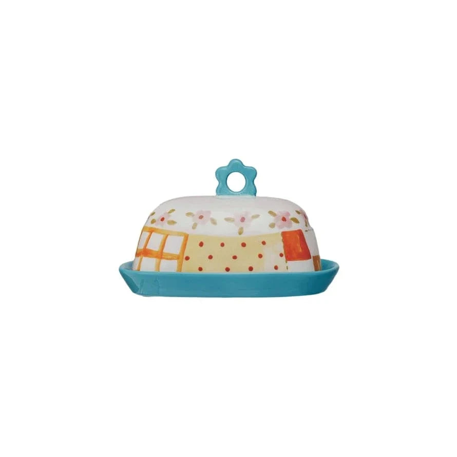 Hand-Painted Stoneware Butter Dish