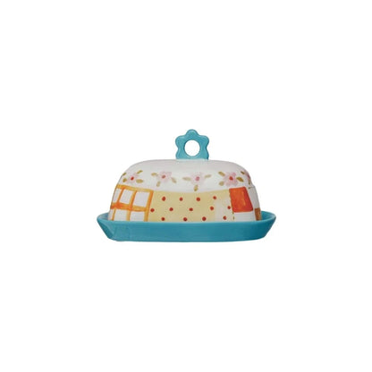 Hand-Painted Stoneware Butter Dish