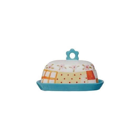 Hand-Painted Stoneware Butter Dish