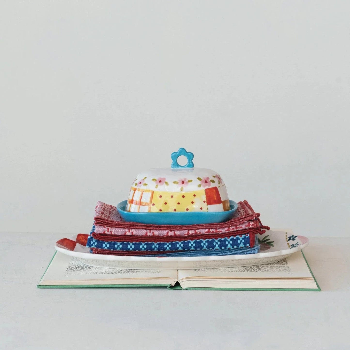 Hand-Painted Stoneware Butter Dish
