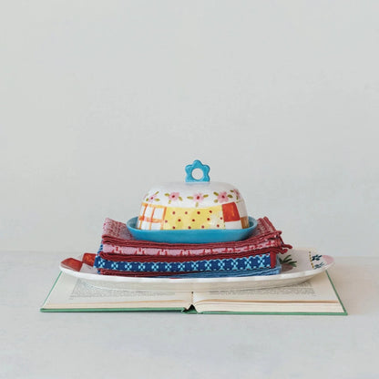 Hand-Painted Stoneware Butter Dish