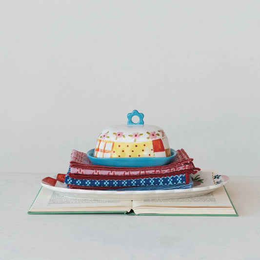 Hand-Painted Stoneware Butter Dish